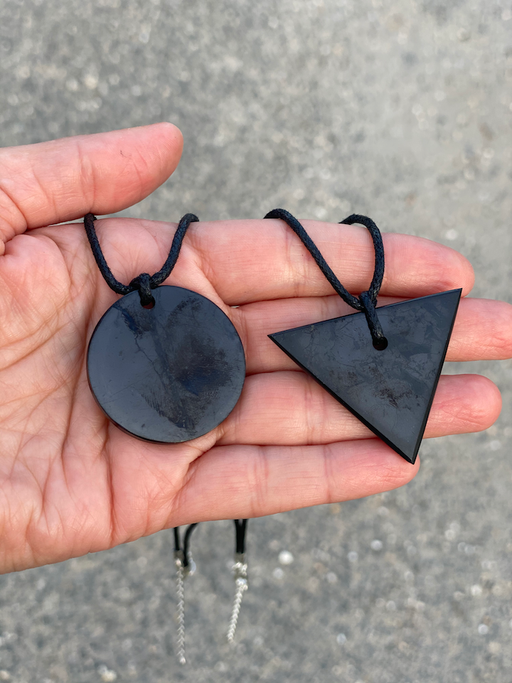Shungite World Circle Pendant - 35mm Black Shungite Stone On Cord Necklace