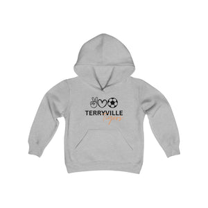 Terryville Tigers - Peace, Love, Soccer - Light Hoodie - Youth Heavy Blend Hooded Sweatshirt