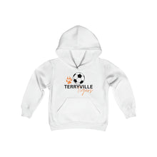 Load image into Gallery viewer, Terryville Tigers - Soccer Ball and Paw Print - Light Hoodie - Youth Heavy Blend Hooded Sweatshirt