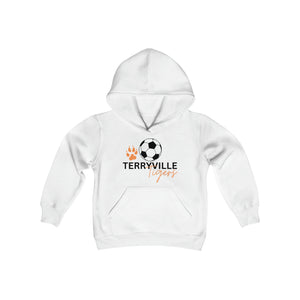 Terryville Tigers - Soccer Ball and Paw Print - Light Hoodie - Youth Heavy Blend Hooded Sweatshirt