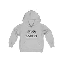 Load image into Gallery viewer, Mavericks - Peace, Love, Soccer with Slogan - Hoodie (Youth)