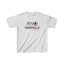 Load image into Gallery viewer, Terryville Tigers - Peace, Love, Soccer - Light Tee - Kids Heavy Cotton™ Tee