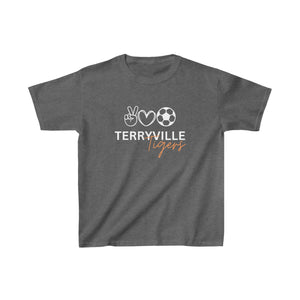 Peace, Love & Soccer - Terryville Tigers - Kids Heavy Cotton™ Tee