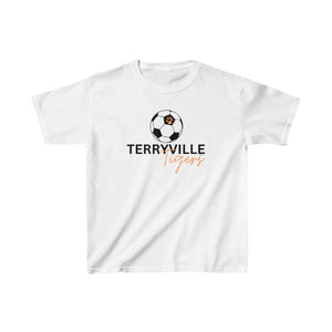 Terryville Tigers - Soccer Ball, Paw Print - Light Tee - Kids Heavy Cotton™ Tee