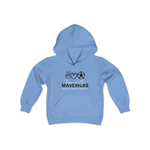 Load image into Gallery viewer, Mavericks - Peace, Love, Soccer with Slogan - Hoodie (Youth)