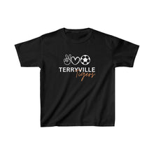 Load image into Gallery viewer, Peace, Love &amp; Soccer - Terryville Tigers - Kids Heavy Cotton™ Tee