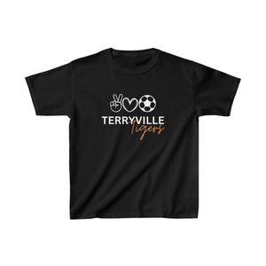 Peace, Love & Soccer - Terryville Tigers - Kids Heavy Cotton™ Tee