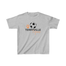 Load image into Gallery viewer, Terryville Tigers - Soccer Ball and Paw Print - Light Tee - Kids Heavy Cotton™ Tee
