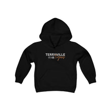 Load image into Gallery viewer, Copy of Terryville Tigers - Small Peace, Love, Soccer - Youth Heavy Blend Hooded Sweatshirt