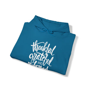 Thankful, Grateful & Blessed (White ink) - Unisex Heavy Blend™ Hooded Sweatshirt