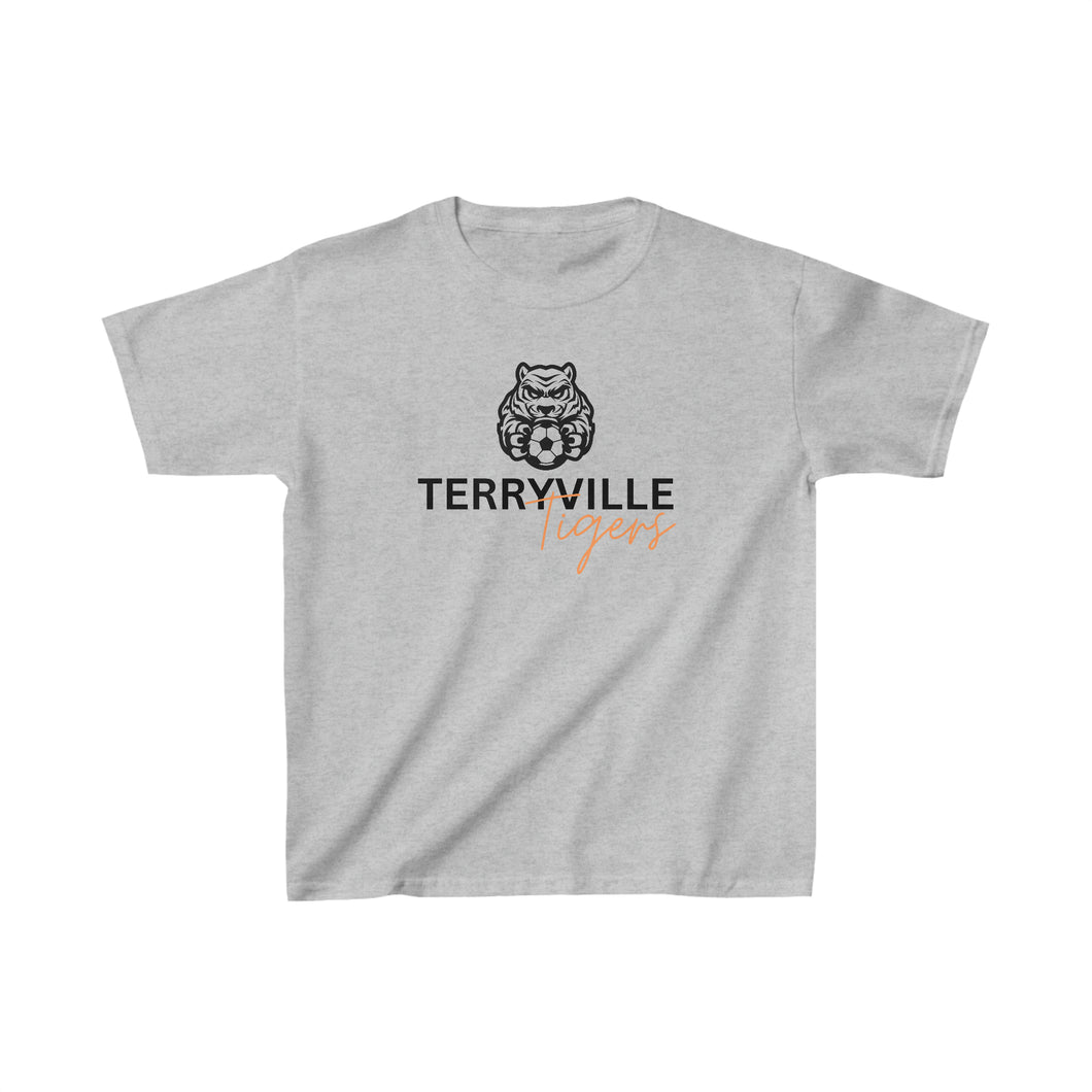 Terryville Tigers - Tiger with Soccer Ball - Light Tee - Kids Heavy Cotton™ Tee