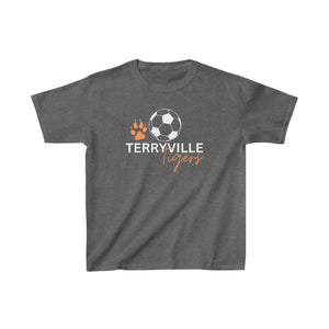 Soccer Ball and Paw Print - Terryville Tigers - Kids Heavy Cotton™ Tee