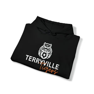 Terryville Tigers - Tiger with Soccer Ball - ADULT Unisex Heavy Blend™ Hooded Sweatshirt