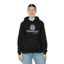 Load image into Gallery viewer, Terryville Tigers - Tiger with Soccer Ball - ADULT Unisex Heavy Blend™ Hooded Sweatshirt