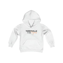 Load image into Gallery viewer, Terryville Tigers - Small Peace, Love, Soccer - Light Hoodie - Youth Heavy Blend Hooded Sweatshirt