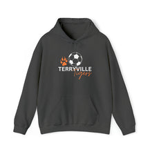 Load image into Gallery viewer, JEN - Terryville Tigers - COACH with Paw and Soccer Ball - ADULT Unisex Heavy Blend™ Hooded Sweatshirt