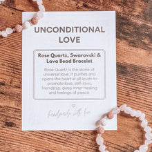 Load image into Gallery viewer, Unconditional Love - Rose Quartz, Swarovski + Lava Bead bracelet